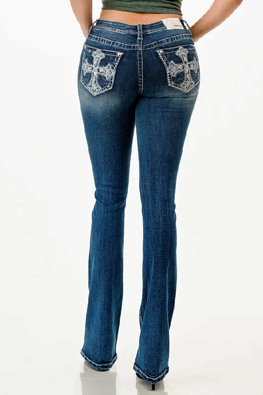 Cross Embellished Women's Bootcut Jeans