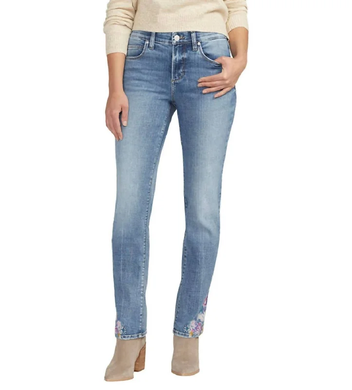 Mid Rise Embroidered Ruby Straight Leg Jeans In Essex Blue