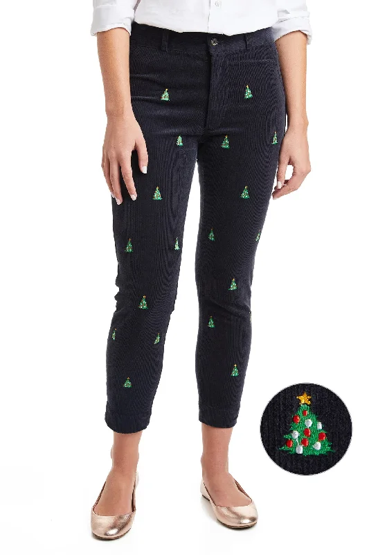 Beachcomber Corduroy Ankle Capri Nantucket Navy with Christmas Tree