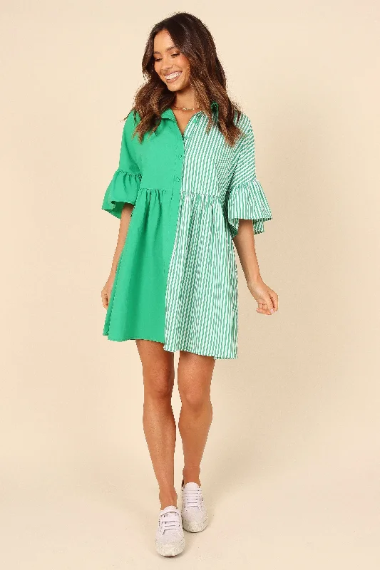 Didi Frill Mini Dress - Green Stripe