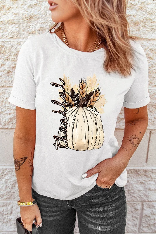 Thankful Round Neck Thanksgiving Short Sleeve T-Shirt