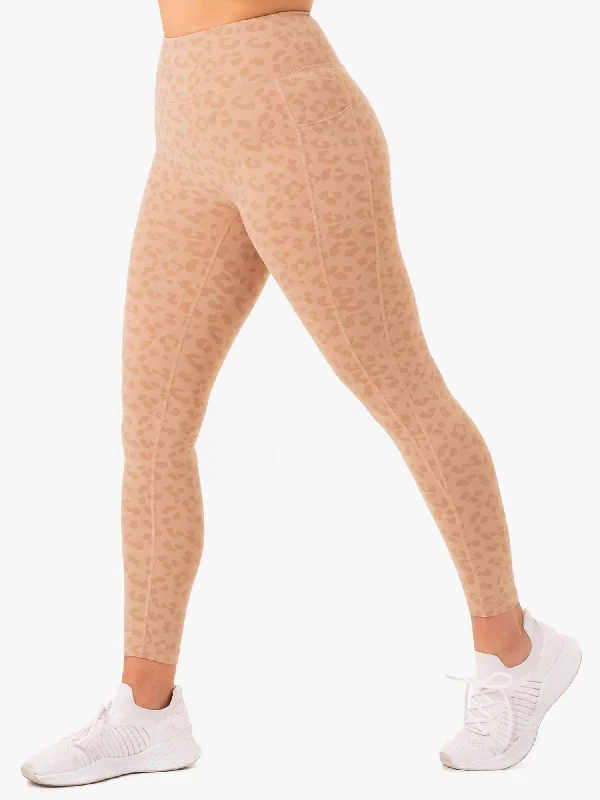 Ultra High Waisted Pocket Leggings - Tan Leopard