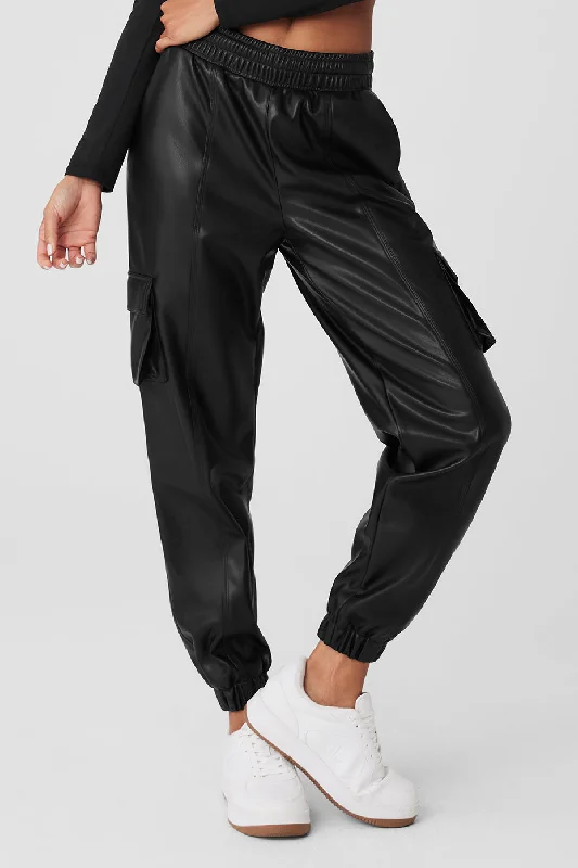 Faux Leather Power Hour Jogger - Black