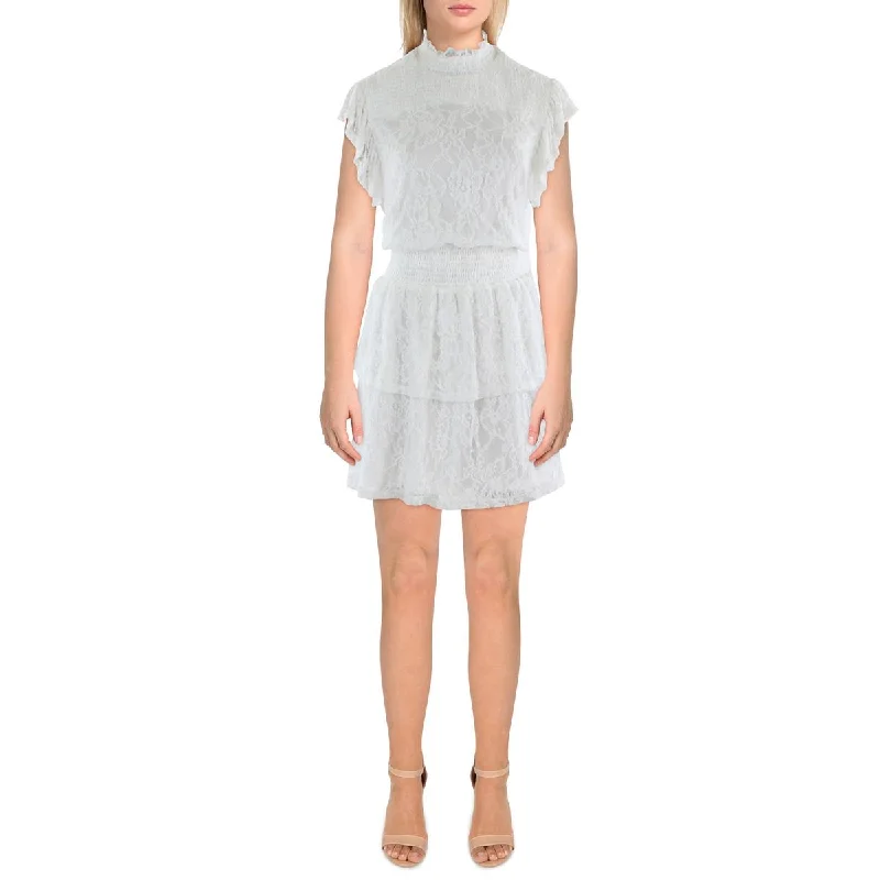 Aqua Womens Bridal Shower Lace Overlay Mini Dress