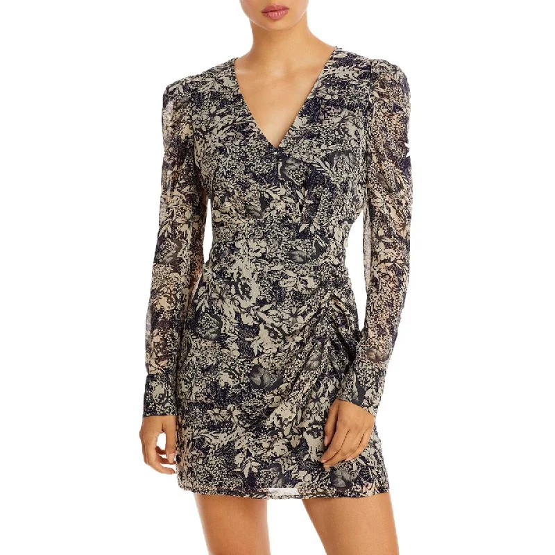 Aqua Womens Floral V Neck Mini Dress