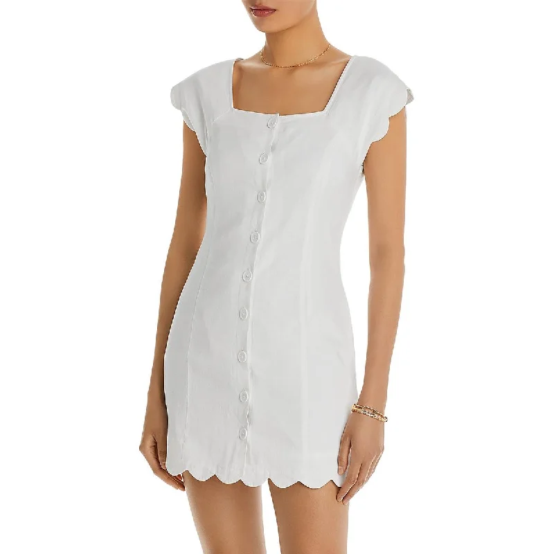 Aqua Womens Linen Short Mini Dress