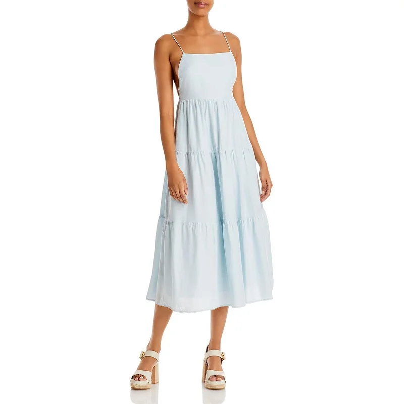 Aqua Womens Tiered Midi Sundress