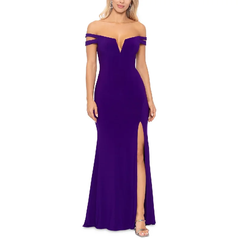 Aqua Womens V Neck Off-The-Shoulder Formal Dress