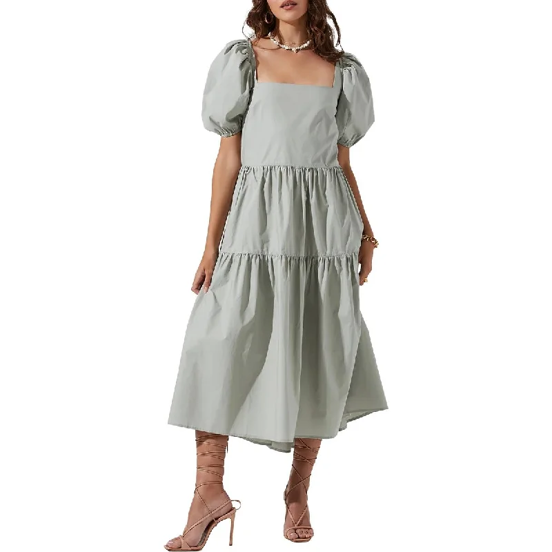 ASTR The Label Ilana Women's Cotton Ruffled Puff Sleeve Midi Peasant Dress