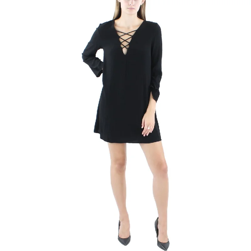 ASTR the Label Womens Lace-Up Mini Shift Dress