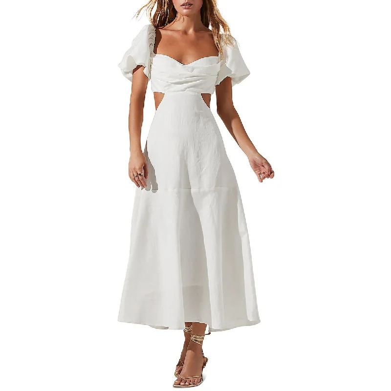 ASTR the Label Womens Winley Ruched Linen Midi Dress