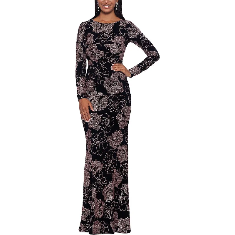 B&A by Betsy and Adam Womens Floral Print Maxi Evening Dress