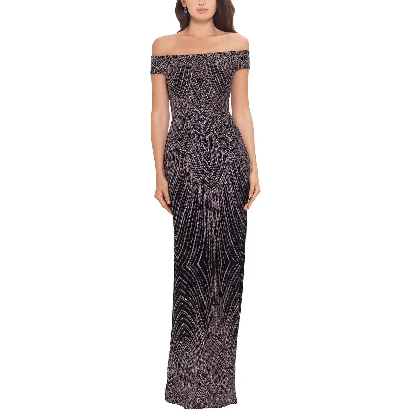 B&A by Betsy and Adam Womens Glitter Sheath Evening Dress