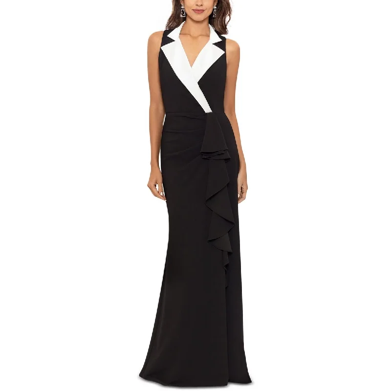 B&A by Betsy and Adam Womens Petites Satin Trim Tuxedo Evening Dress