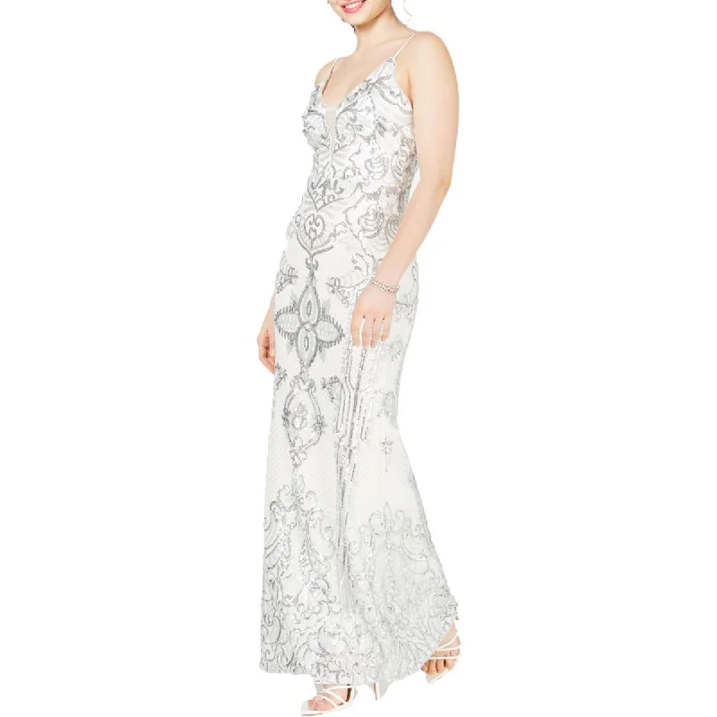 B&A by Betsy and Adam Womens Sequined Illusion Evening Dress