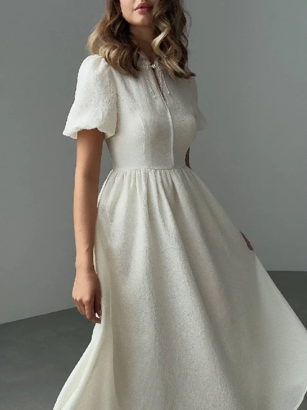 Elegant Short Sleeve Midi White Dress