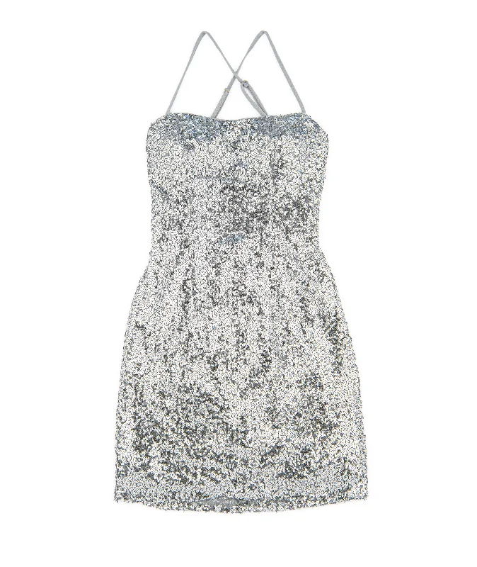 Alyce Women Silver Macy Sequin Lace Up Dress