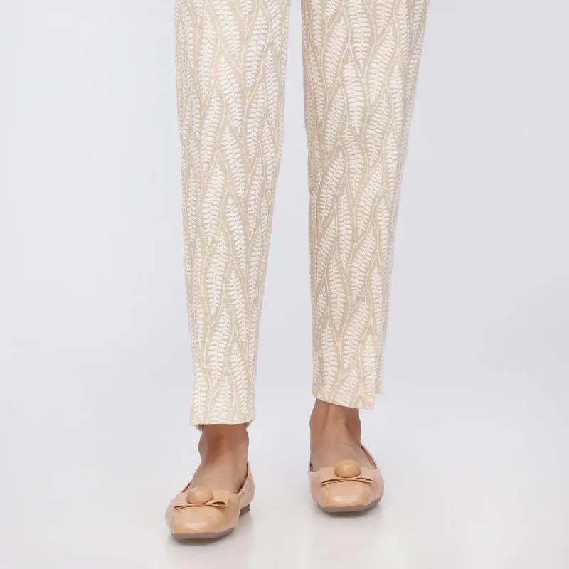 Beige Puff Printed Khaddar Slim Fit Trouser PW3601