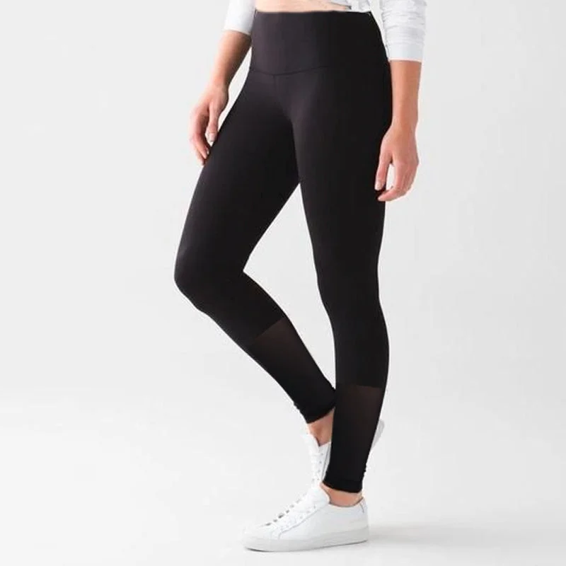 Black High Waist Leggings With Bottom Mesh Panels