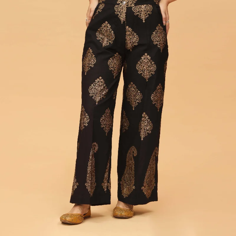 Black Straight Fit Cambric Printed Trouser PS4589