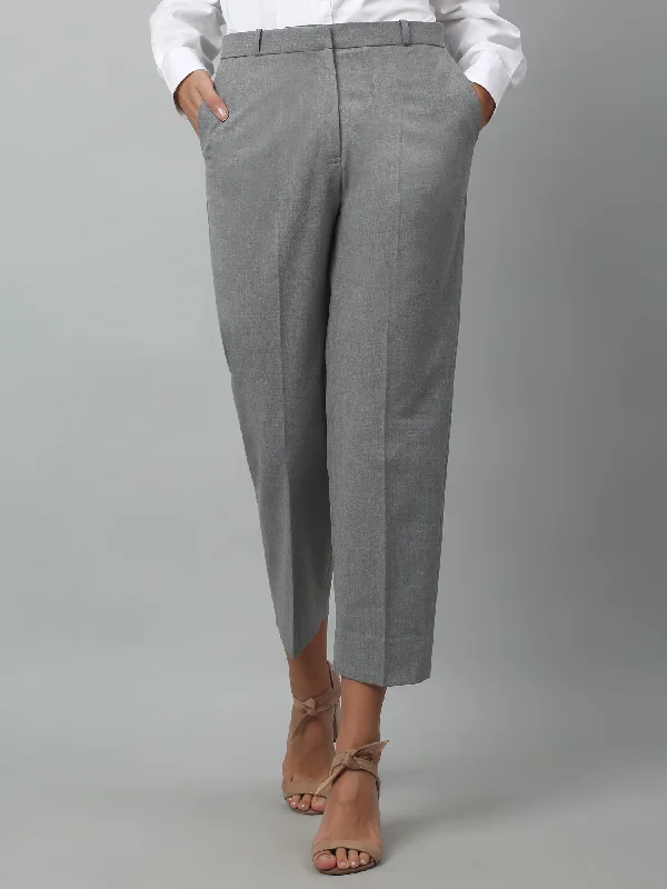 Women's Formal Flat Front Grey   Full length High rise Trousers