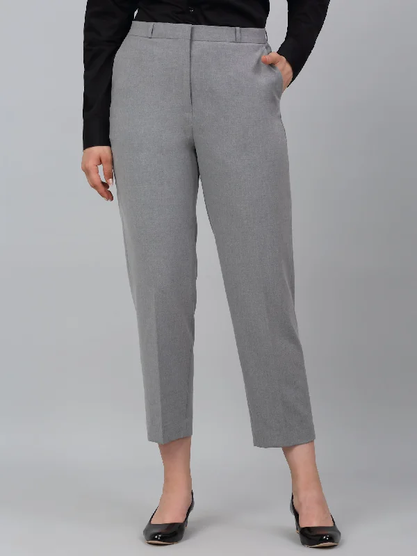 Women's Grey Solid Non-Pleated Formal Trouser