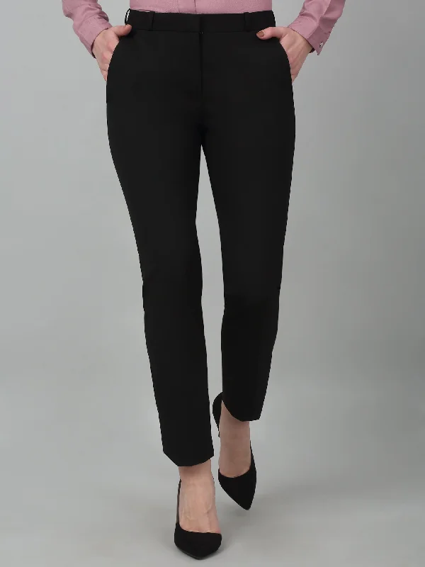 Women's Formal Flat Front Black Full length Mid rise Trousers