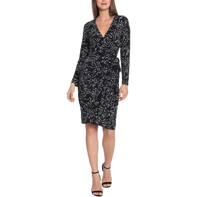 Maggy London Womens Printed Above Knee Wrap Dress