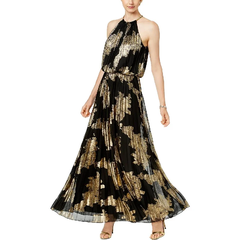 MSK Womens Petites Floral Print Pleated Evening Dress