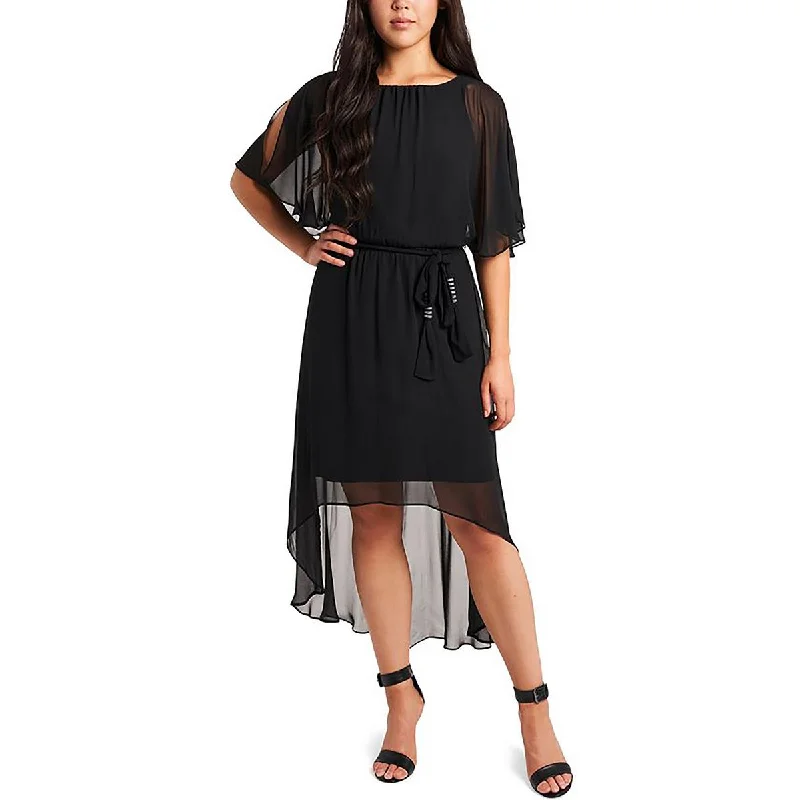 MSK Womens Petites Sheer Hi-Low Fit & Flare Dress