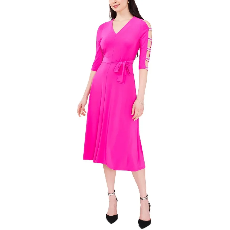 MSK Womens Petites Matte Jersey Midi Fit & Flare Dress