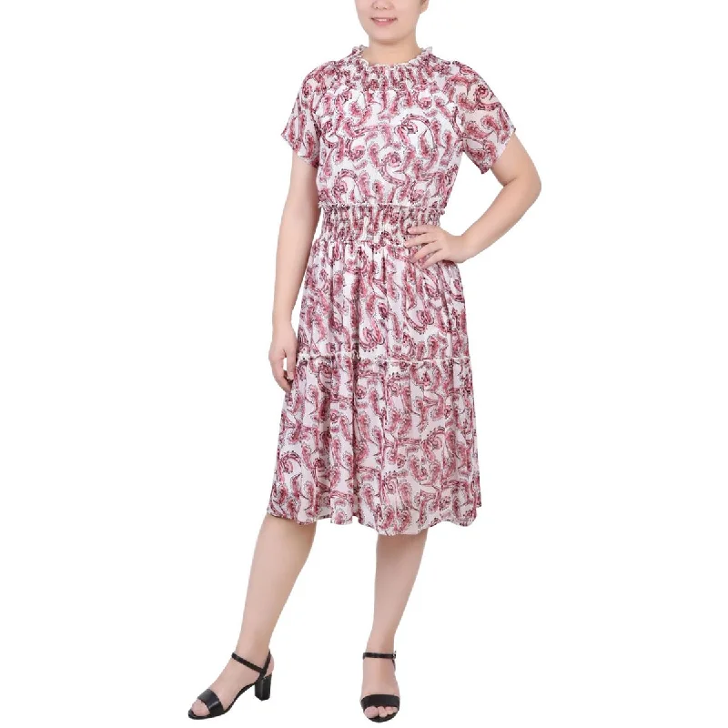 NY Collection Womens Ruffled Smocked Midi Dress