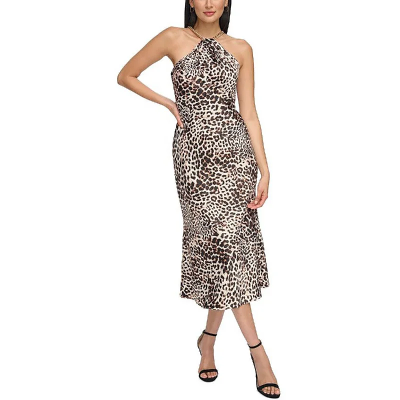 Vince Camuto Womens Satin Animal Print Midi Dress