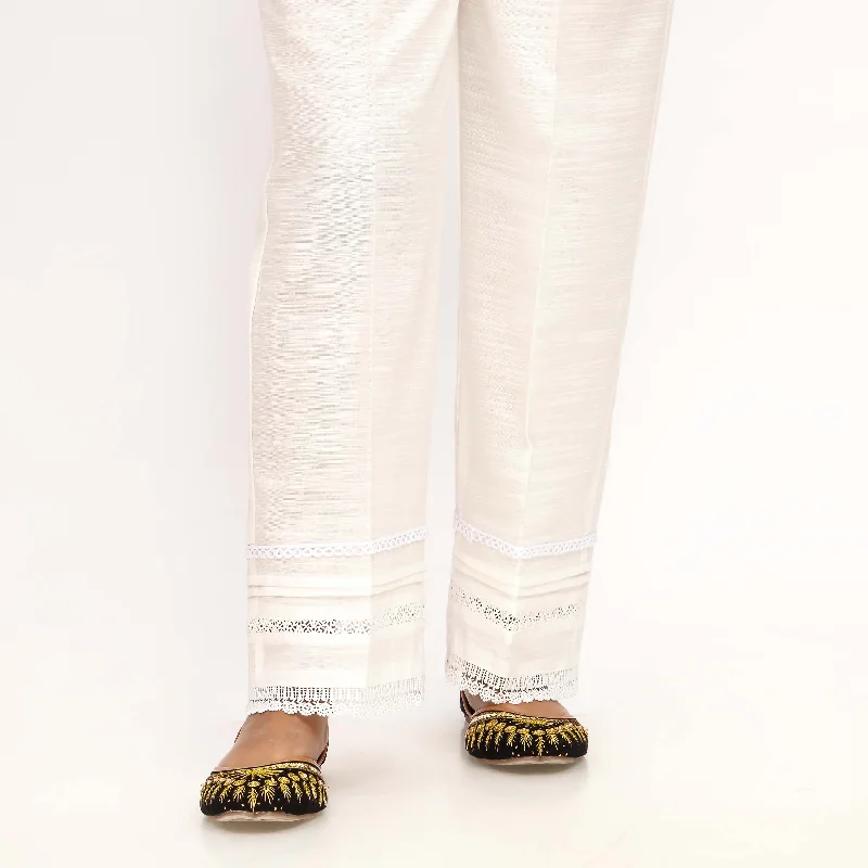 White Straight Fit Khaddar Embellished Trouser PW4504