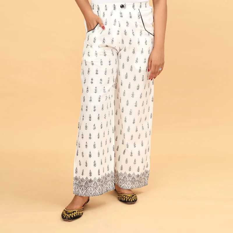 White Straight Fit Printed Trouser PW4506