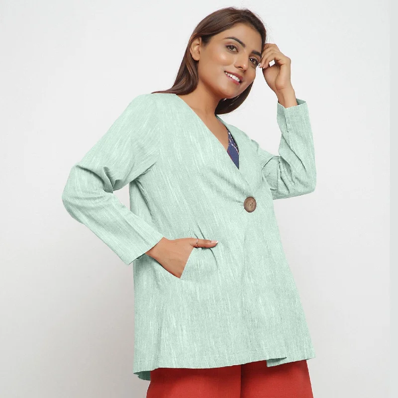 Aqua Yarn Dyed 100% Cotton Flared Short Jacket