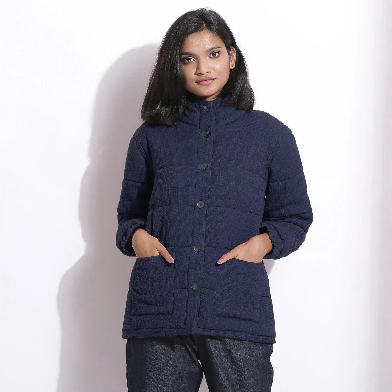 Navy Blue Warm Cotton Waffle Quilted Puffer Jacket